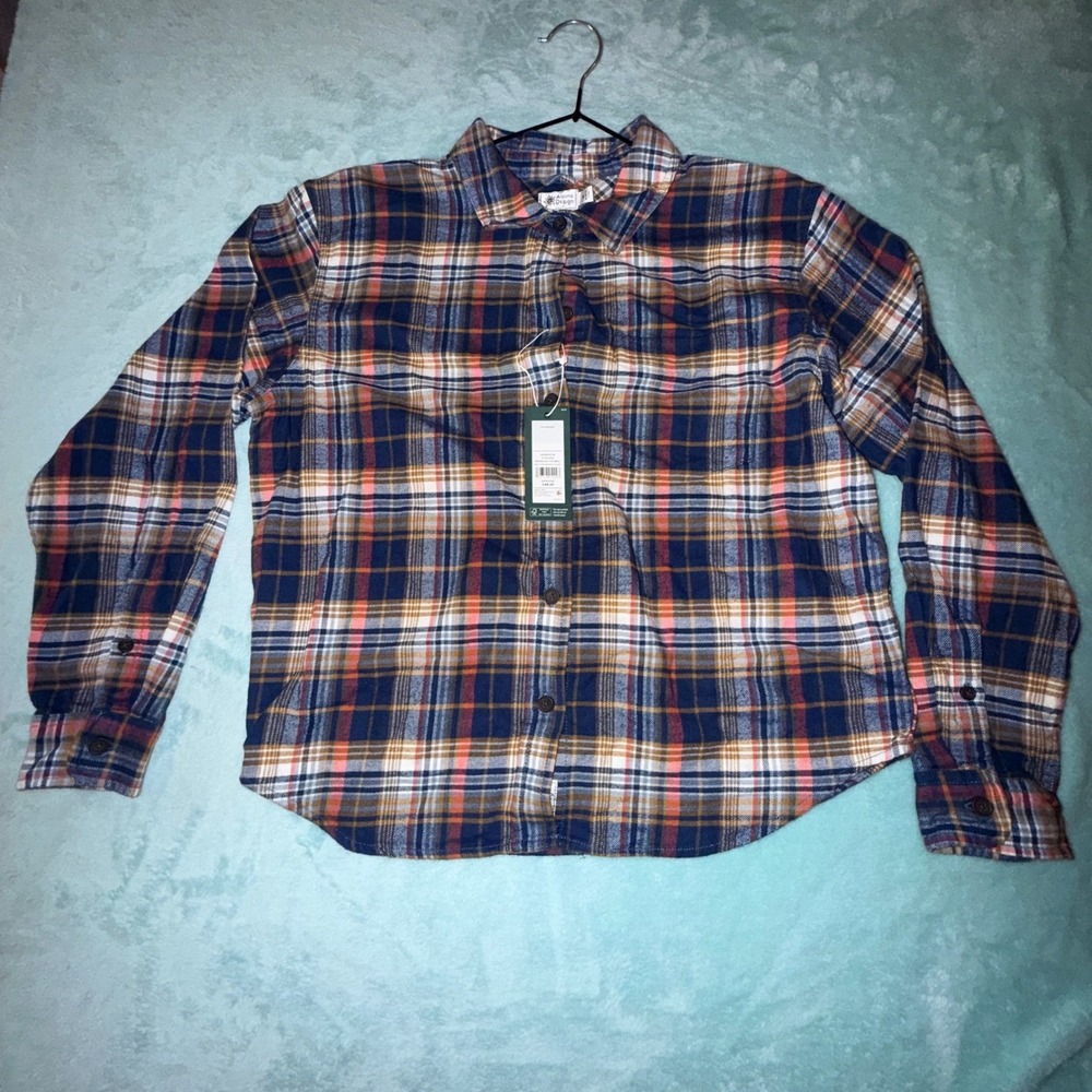 Alpine Design Womens M Flannel LS Button Up Brown Rock Plaid Pre Washed NWT
